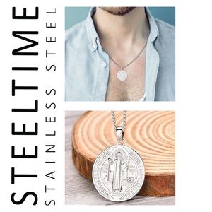 🐘 Men’s Steeltime Saint Benedict Stainless Steel Necklace